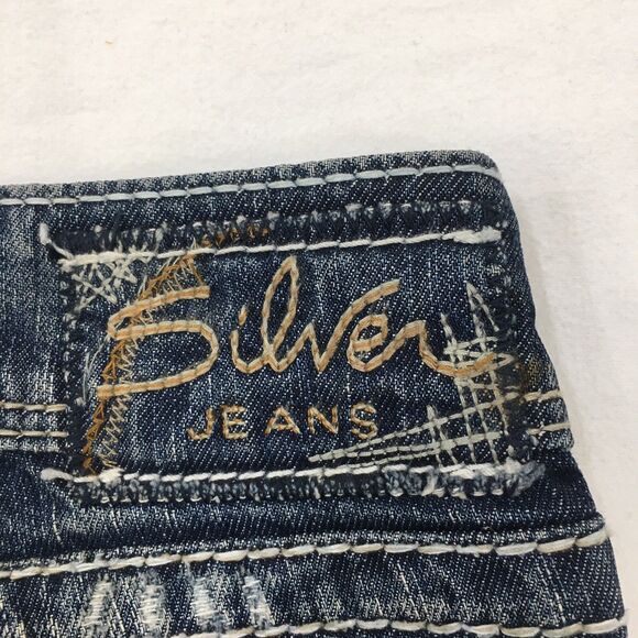 SILVER Suki Jeans Women 36x30 Straight Medium Wash Distressed Stretch Denim Blue - Picture 8 of 16